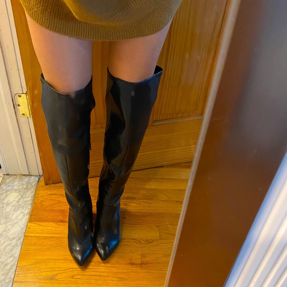 Over the Knee Black Vegan Leather Boots